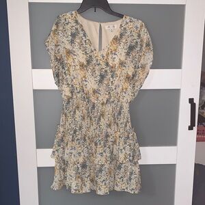 She and Sky Floral Print Mini Dress - Blue and Yellow